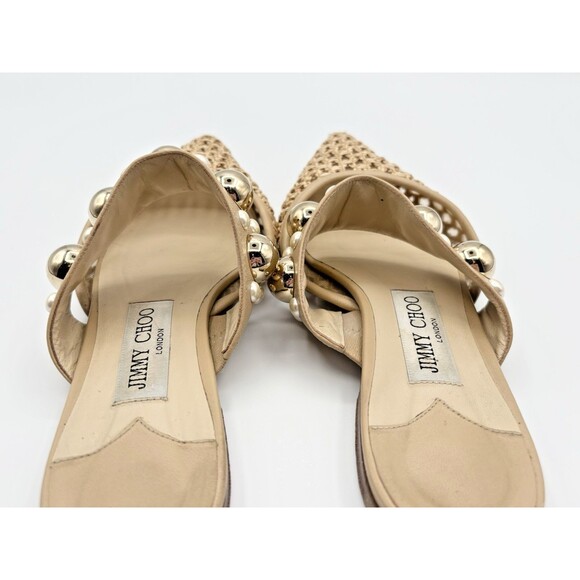 Jimmy Choo Basette Flats Beige/Nude Raffia w/ Gold Metal Embellishments Sz EU 36 - Picture 7 of 9